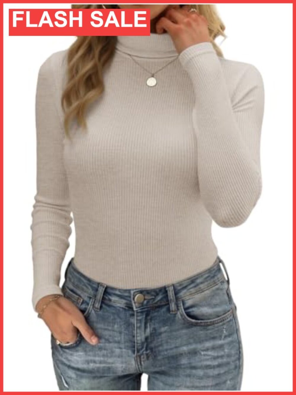 Women's Long Sleeve Turtleneck Ribbed Top Slim Fit Fall Layering Shirt